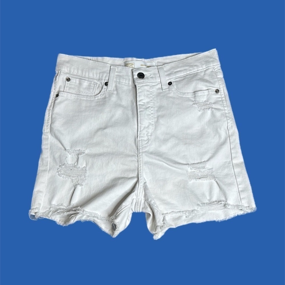Levi’s High Rise Shortie Distressed Denim Shorts White Women’s Sz 31